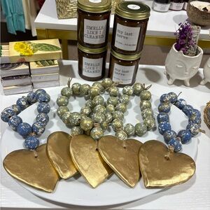 Gold Heart Ornaments with Beaded Garlands